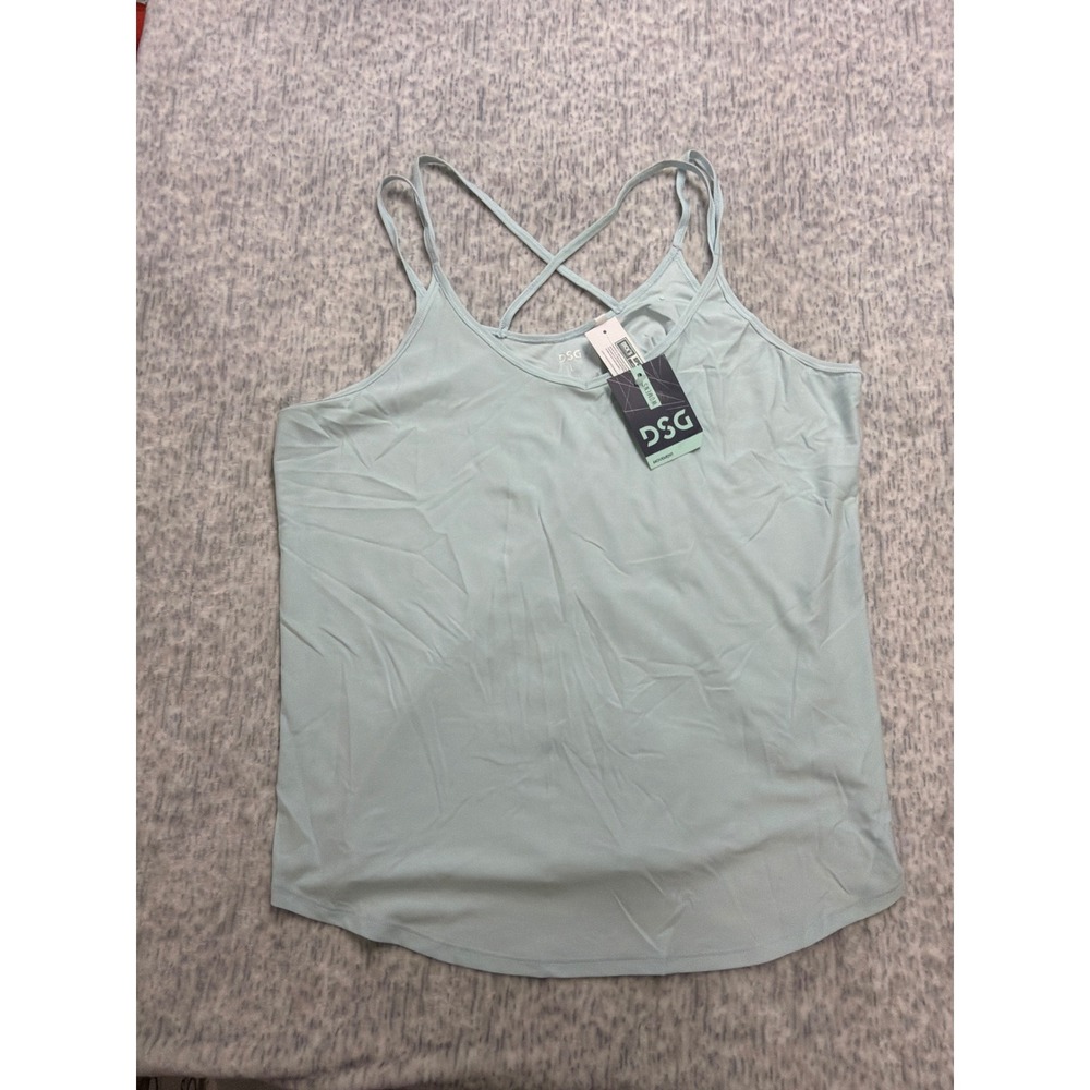 DSG Womens Strappy Movement Tank Top Cyan Glass Heather Blue DAW14309H NEW